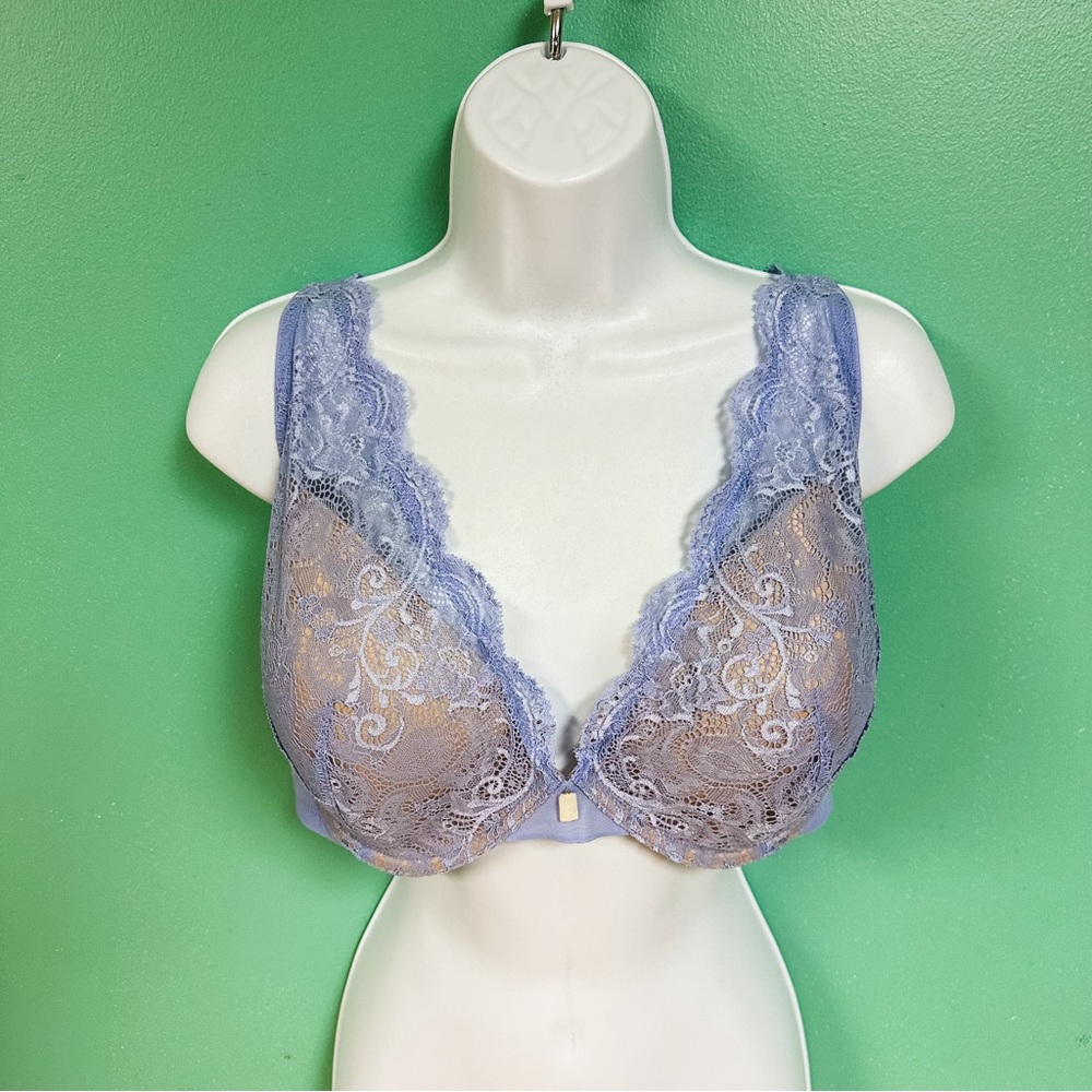 Third Love Periwinkle & Tan 24/7 Lace Contour Plunge Bra Size 38E - Picture 2 of 6